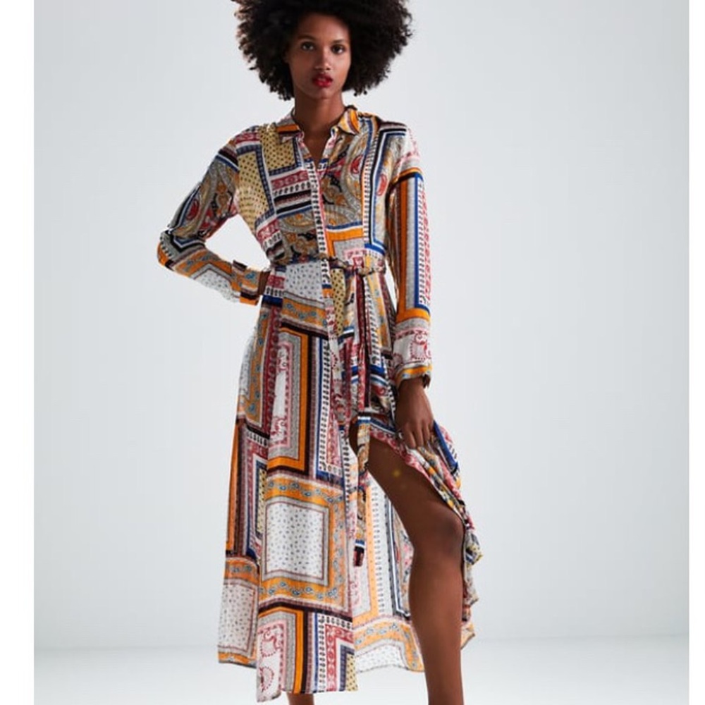 Zara paisley long shirt dress